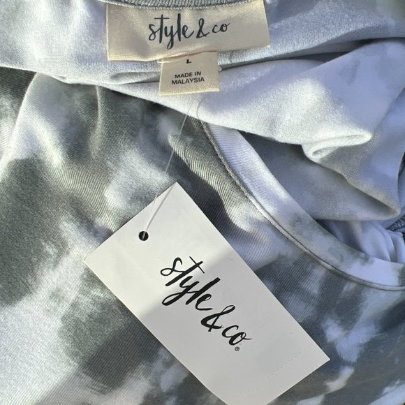 NWT Style & Co Tie Dye Maxi Dress Short Sleeve Scoop Neck Grey & White Size L - Picture 7 of 9
